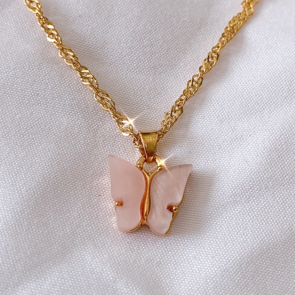 🎉HP🎉 💕4/$20 LIGHT PINK BUTTERFLY NECKLACE - Picture 2 of 6